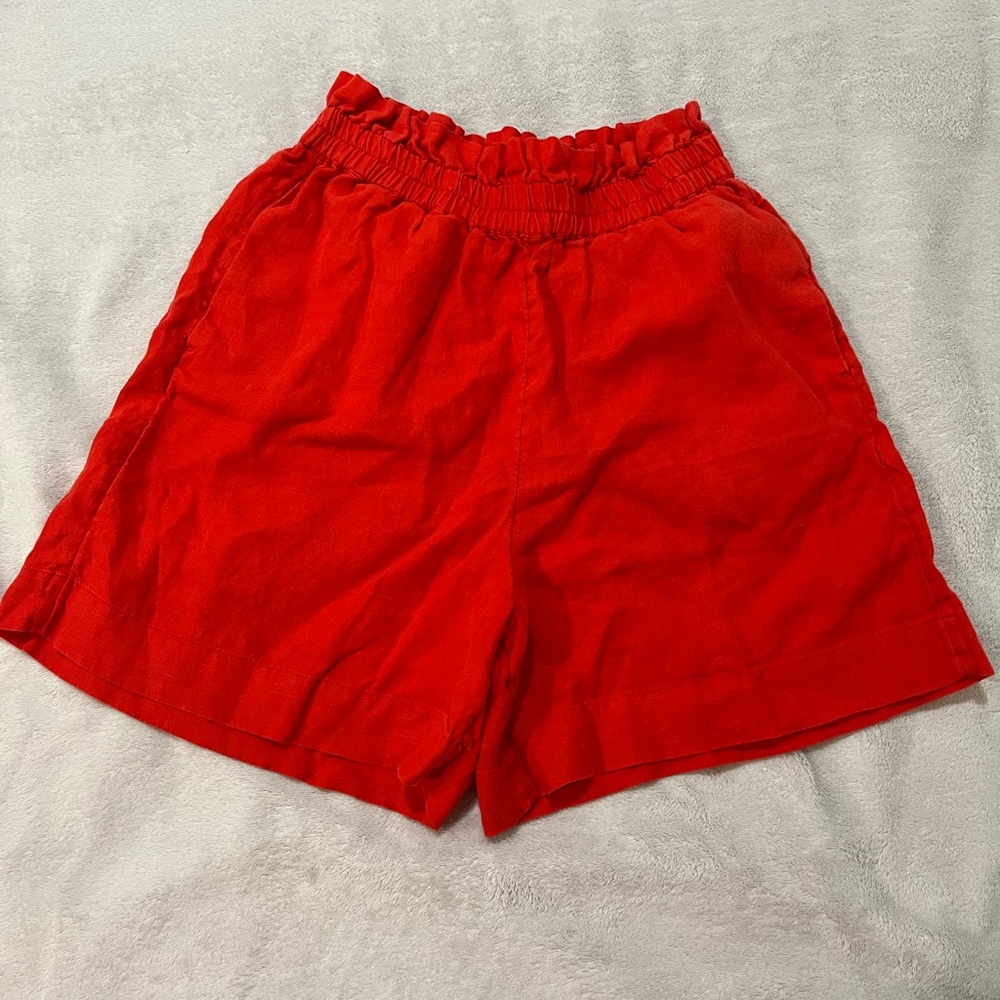 The drop linen High Waist Red orange Women's Shorts XS